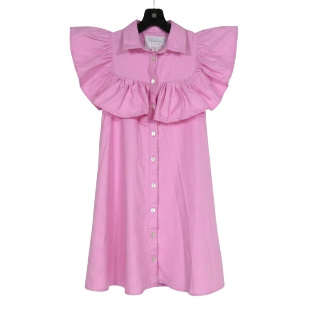 THE SHIRT Rochelle Behrens LINEN BLEND Button-Up RUFFLE Mini Dress Tunic Top XS